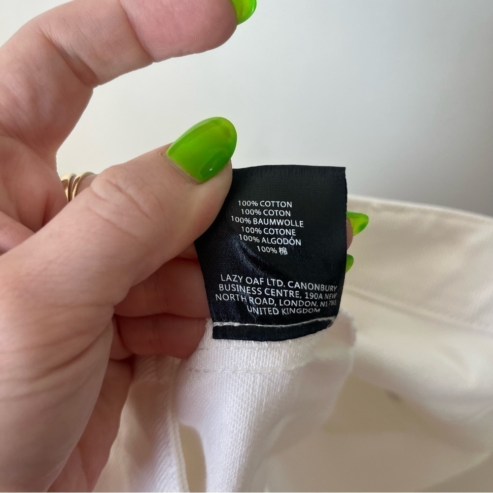 Lazy Oaf White Denim Button Front Mini Skirt Uk 6… - image 3